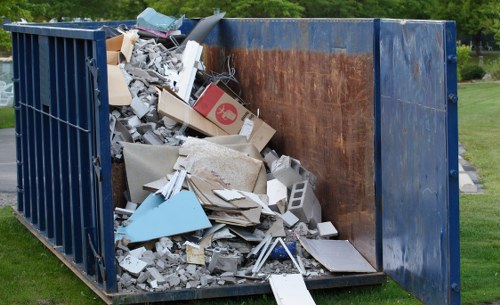 Recycling bins with various materials for sorting